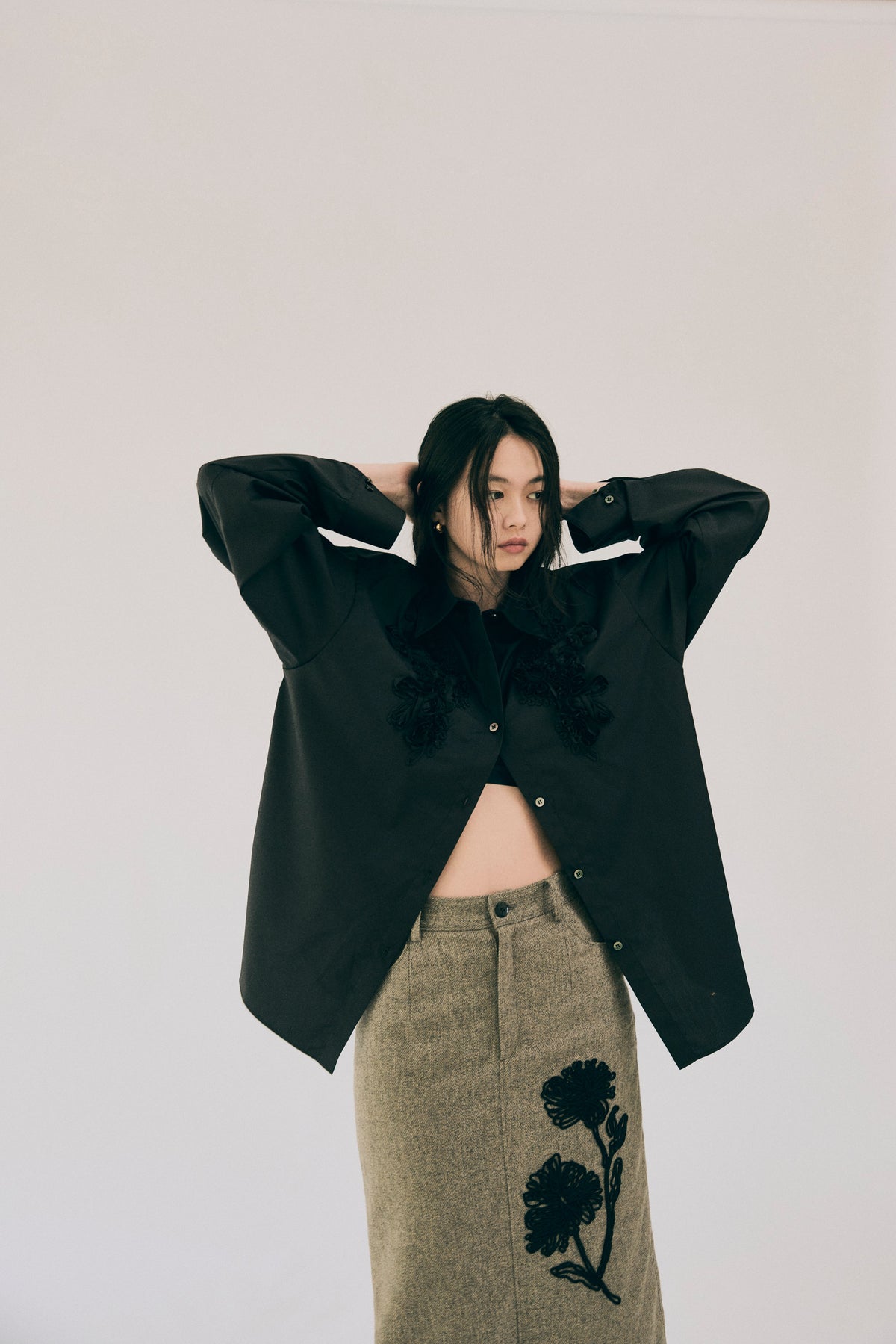 AW26 - Cord Embroidery Tweed Skirt