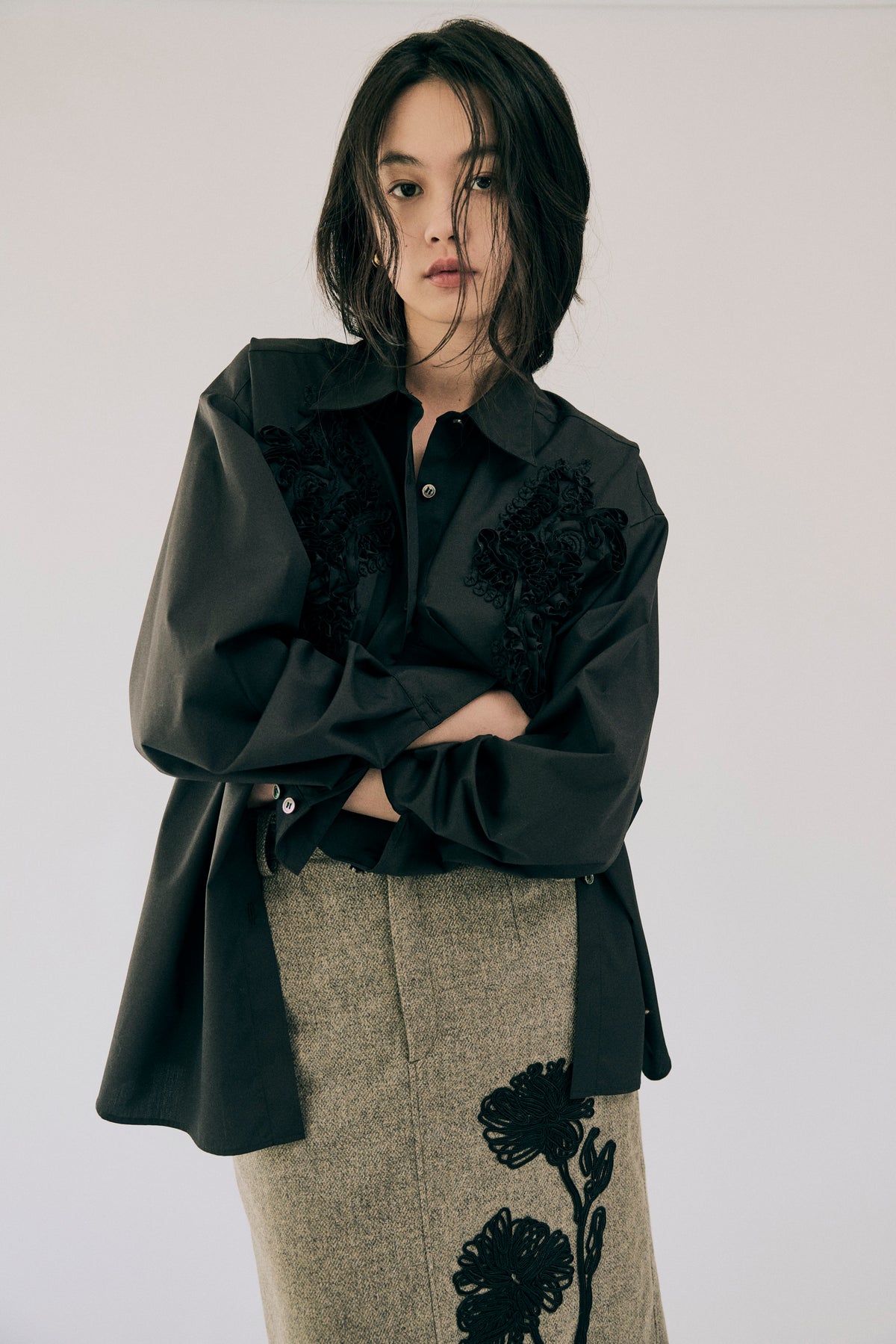 AW26 - Cord Embroidery Tweed Skirt