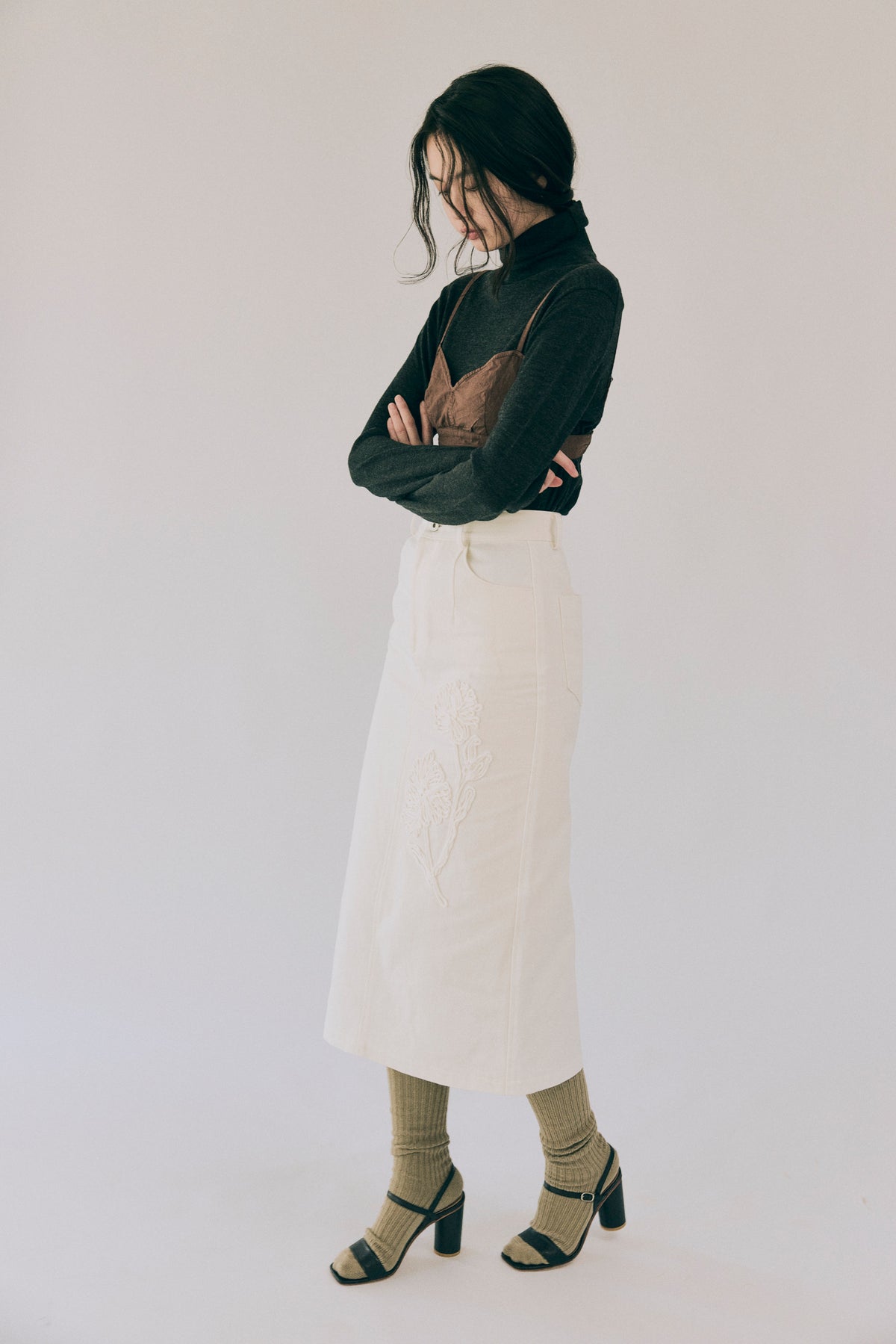 AW26 - Cord Embroidery Denim Skirt