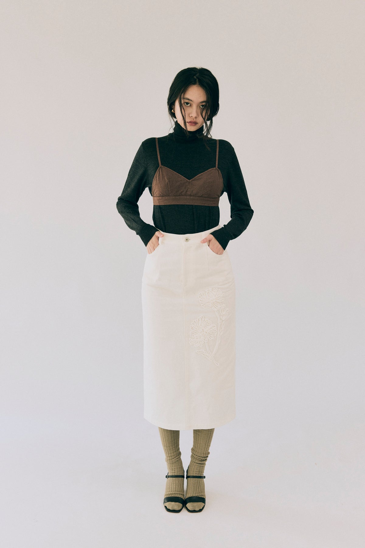 AW26 - Cord Embroidery Denim Skirt