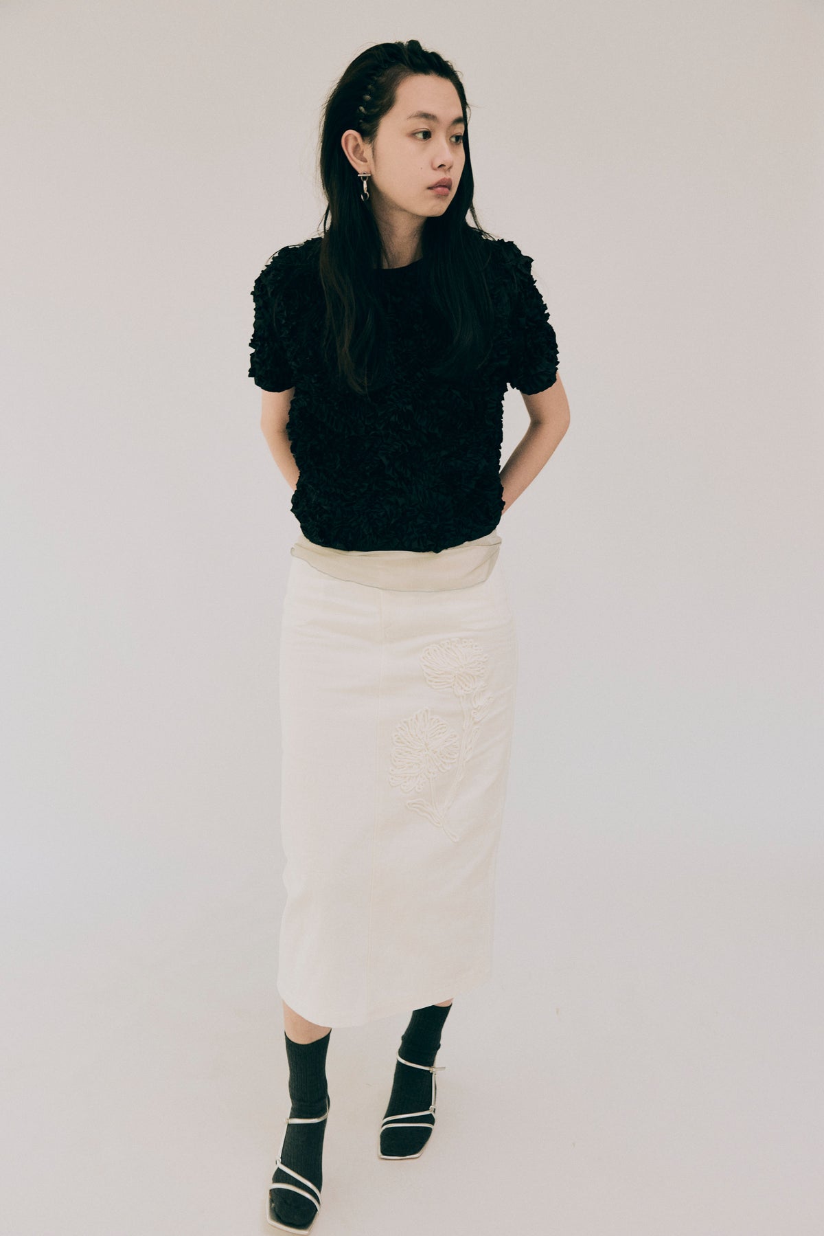 AW26 - Cord Embroidery Denim Skirt