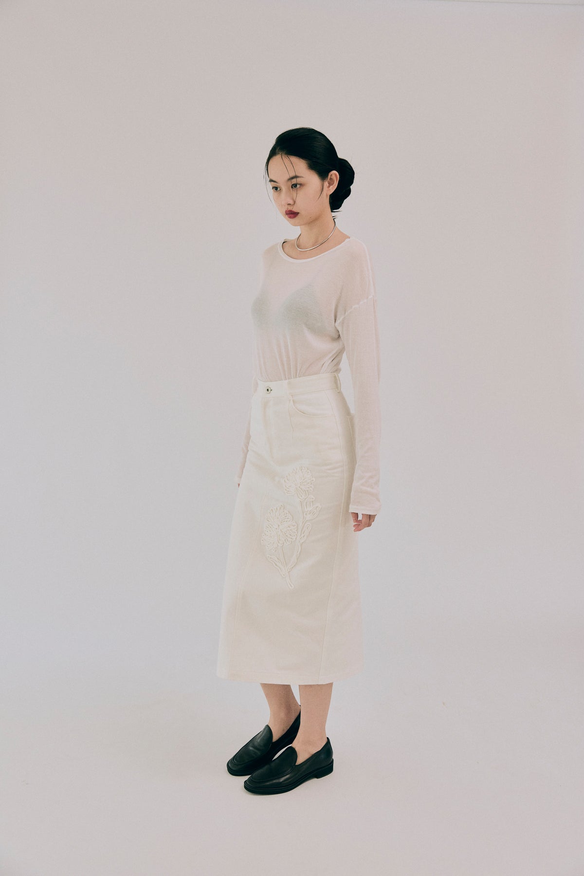AW26 - Cord Embroidery Denim Skirt