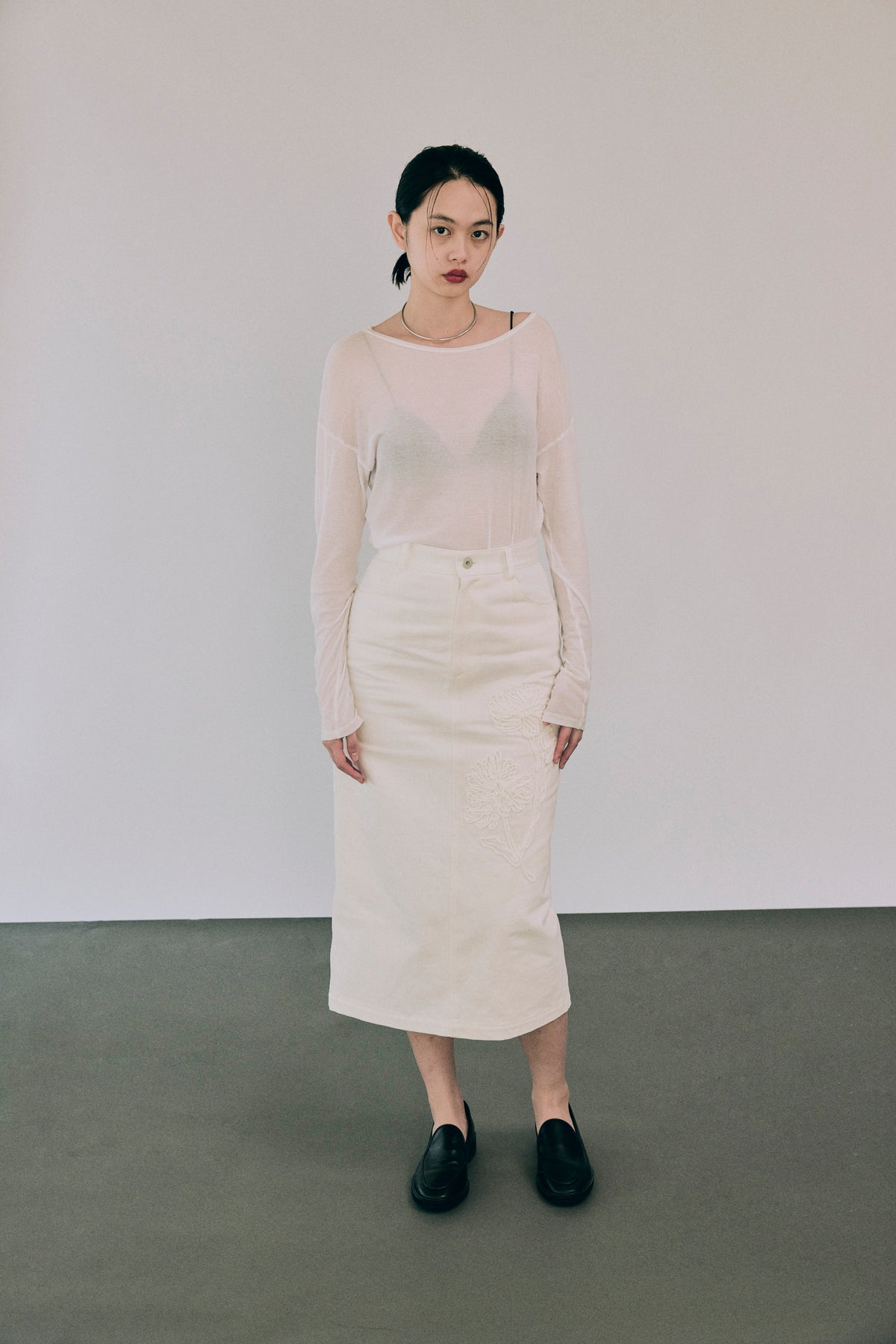 AW26 - Cord Embroidery Denim Skirt